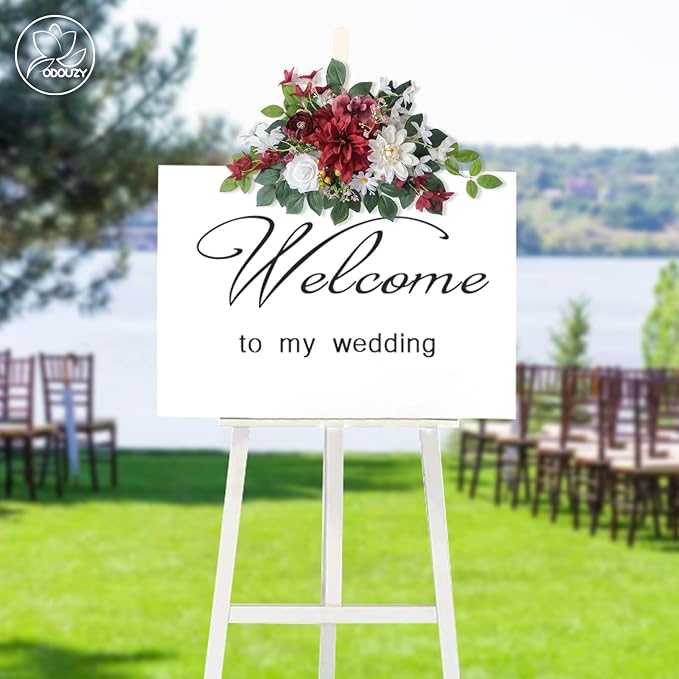 Wedding Arch Flowers Kit,Artificial Flower Arch Decor (Set of 3),2pcs Artificial Flower Arrangement with 1pc Sheer Drape for Wedding Decor Reception Backdrop Floral Decorations (Wine Red)