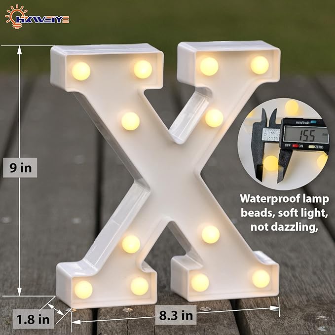 HXWEIYE Light Up Letters X, LED Marquee Sign 26 Alphabet and 10 Number Big Lights for Party Birthday Bar Battery Powered Christmas Decor (Warm White)