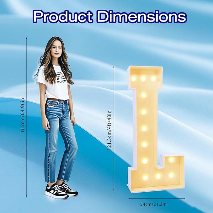 4FT Marquee Plastic Letters L - Light up Letters L Are Made from Corrugated Plastic Board - Quick Assembly Without Tools, Disassembled Components Can Be Used for Garage Sale Signs, Yard Sale Signs