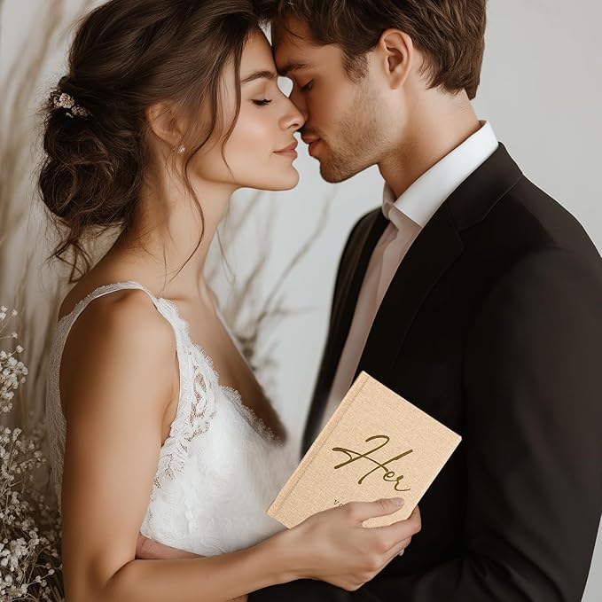 Wedding Vow Books His and Hers - 2 Pack Personalized His & Hers Book - Linen Hardcover Bride and Groom Notebook for Ceremony Vows - Bookmark & Lined Pages - Renewal & Wedding Must Haves