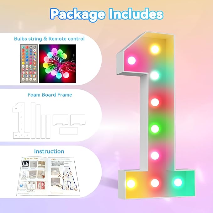 Ledido 4FT Marquee Light Up Numbers, 34 Colors Changing Marquee Numbers 4 Feet Tall with Remote, Big Numbers for Party Wedding Graduation Birthday Decoratoons, Large Light Up Number 1