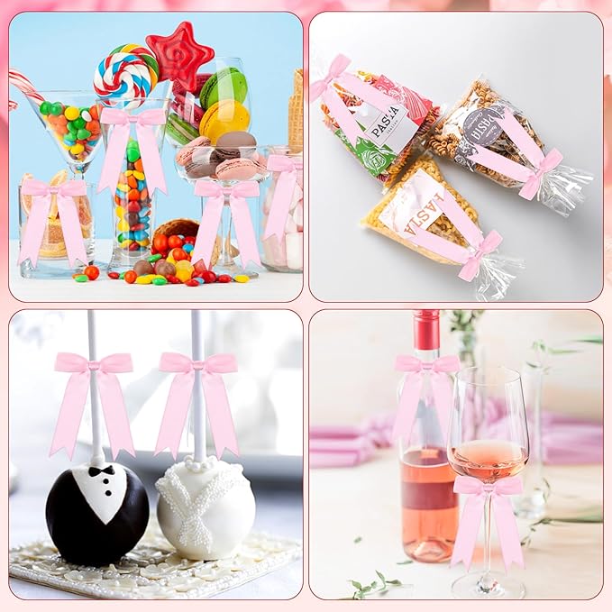 Riceshoot 24 Pcs Satin Ribbon Bow 3.5x5 Inch Twist Tie Bows for Gift Balloon Bag Cake Craft DIY Wedding Birthday Party Decor