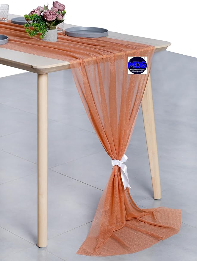 MDS Halloween Chiffon Table Runner - 10 Pack, 29 x 170 Inches, 14ft Each - Sheer Spooky Table Runners for Haunted House Parties, Trick-or-Treat Tables, Witchy Décor, Wedding & Events - Coral Peach