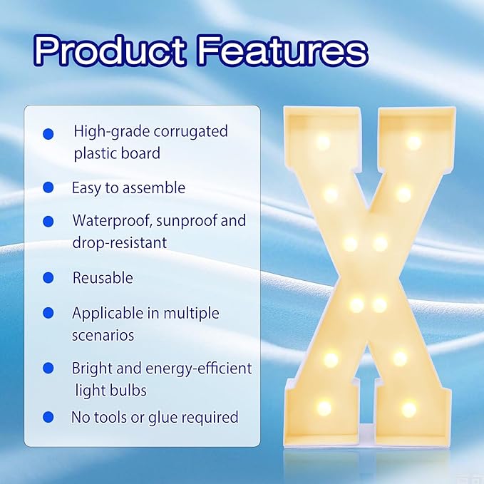 4FT Marquee Plastic Letters X - Light up Letters X Are Made from Corrugated Plastic Board - Quick Assembly Without Tools, Disassembled Components Can Be Used for Garage Sale Signs, Yard Sale Signs