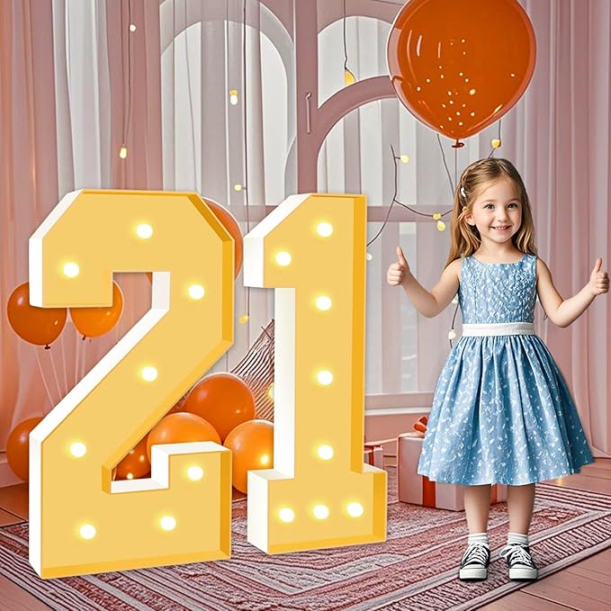 3FT Marquee Numbers 21, Large Light Up Numbers 21th Birthday Decorations for Girls Boys, Cardboard Numbers for Women Men Anniversary Party Decor Backdrop, DIY Foam Board Mosaic Number Sign