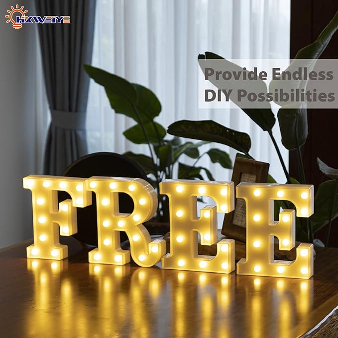 HXWEIYE LED Marquee Letters Lights Sign F, 26 Alphabet Light Up Letter and Number 0-9 Number Warm White Led Letters for Bar Party Birthday Home Wedding Décor