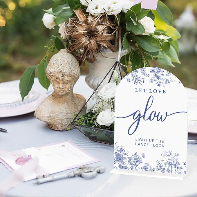 Acrylic Wedding Signs, Dusty Blue Wedding Decor, Blue Weddings Decor, Let Love Glow Signs for Reception, Modern Calligraphy Arch Acrylic Table Top Sign for Weddings Parties Dinners (White)