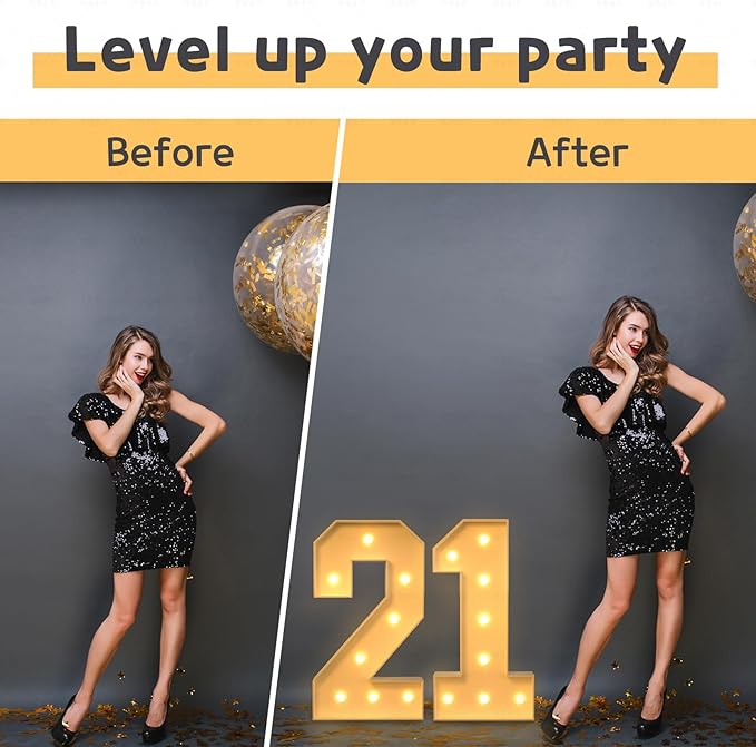 imprsv 3FT Marquee Numbers, Light Up Numbers for 4th 40th Birthday Decorations Anniversary Party Decor, Number 4 Light Up Number, Pre-Cut Foam Board Kit