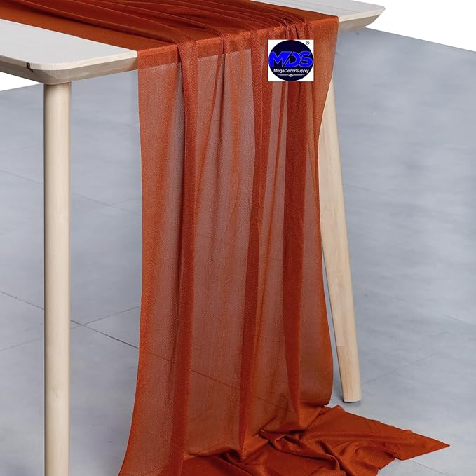 MDS Halloween Chiffon Table Runner - 20 Pack, 29 x 170 Inches, 14ft Each - Sheer Spooky Table Runners for Haunted House Parties, Trick-or-Treat Tables, Witchy Décor, Wedding & Events - Terracotta