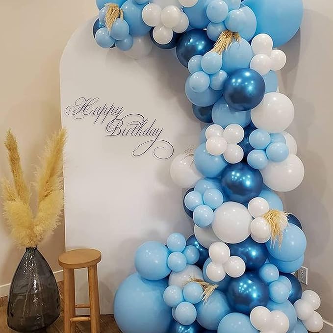 Blue Silver White Confetti Balloons Kit, Light Blues Metallic Blue Pastel Blue and Pearl Silver Birthday Balloon, for Boy Birthday Baby Shower Wedding Party Decor