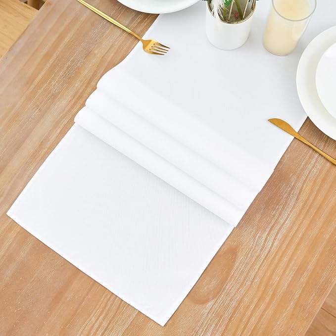 2 Pack White Small Short Table Runner 12 x 36 Inch Solid Color Runners Coffee Table Dresser for Daily Party Home Decoration