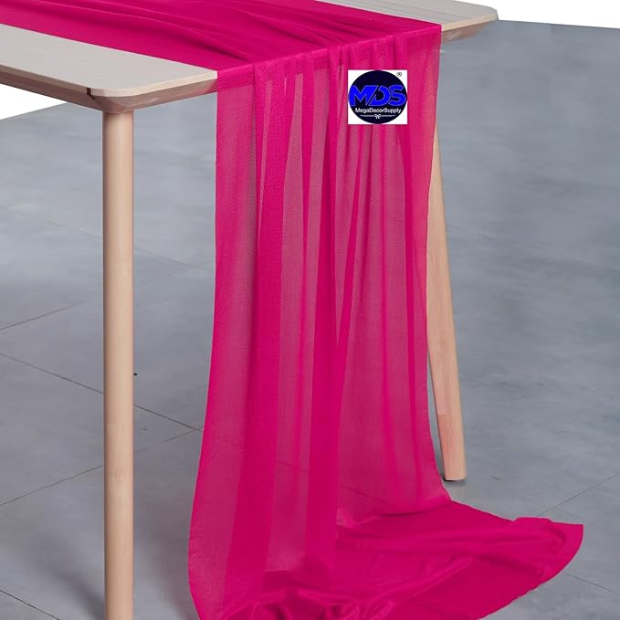 MDS Halloween Chiffon Table Runner - 15 Pack, 29 x 170 Inches, 14ft Each - Sheer Spooky Table Runners for Haunted House Parties, Trick-or-Treat Tables, Witchy Décor, Wedding & Events - Hot Pink