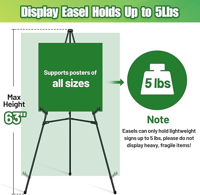 2Pcs Easel Stand for Sign - 63" Display Easel for Wedding Sign Stand Poster Stand, Lightweight Poster Easel for Painting, Folding Portable Easel Stand with Carrying Bag, Black