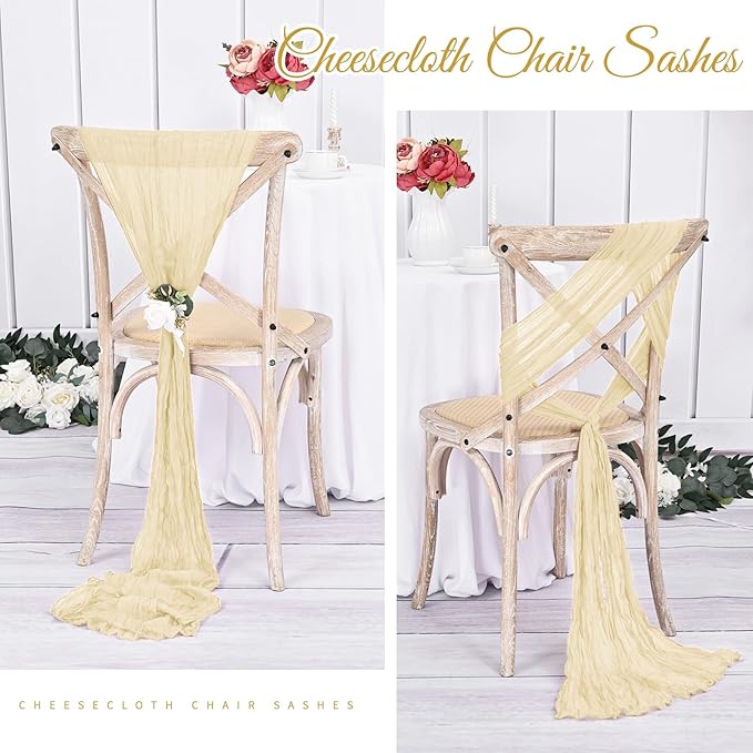 36 Pcs Ivory Cheesecloth Chair Sashes, 16 x 108 inch Gauze Fabric Washable Chair Sashes Bows Designed for Aisle Decorations Universal Chair Cover Decor for Wedding Reception Party Banquet