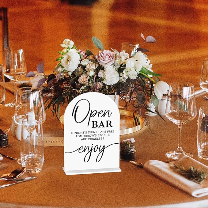 Acrylic Wedding Sign Wedding Signs for Ceremony Open Bar Sign for Wedding Modern Calligraphy Arch Acrylic Table Top Sign for Wedding Reception and Event Party Table(white）