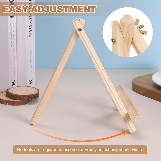 MECCANIXITY Mini Wood Display Easels, 9.4"x7.1"A-Frame Painting Tabletop Easels Holder Stand for Artists Beginners Displaying Small Canvases Art Photos Business Cards(Pack of 3, Wood Color)