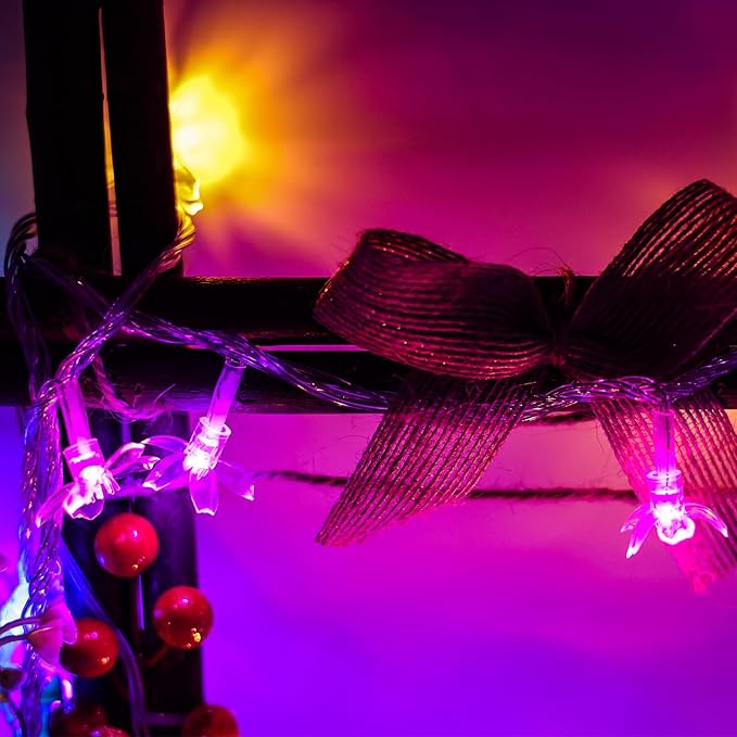 Decorative Flower String Lights, 33ft 100 LED Clear Wire Plug in Fairy Lavender Cherry Blossom Easter Christmas Hanging Decorations, Violiet Wedding Party Indoor Outdoor Decorations (Purple)