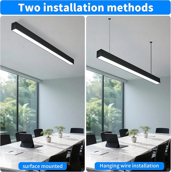 8FT LED Linear Light, 100W 15000lm Dimmable Suspended Linear Light, Linkingable Connection, 3000-6000K Color Changing, Prefect for Office Shop, Gym ETL-Listed 2-Pack