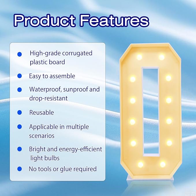 4FT Marquee Plastic Letters O - Light up Letters O Are Made from Corrugated Plastic Board - Quick Assembly Without Tools, Disassembled Components Can Be Used for Garage Sale Signs, Yard Sale Signs