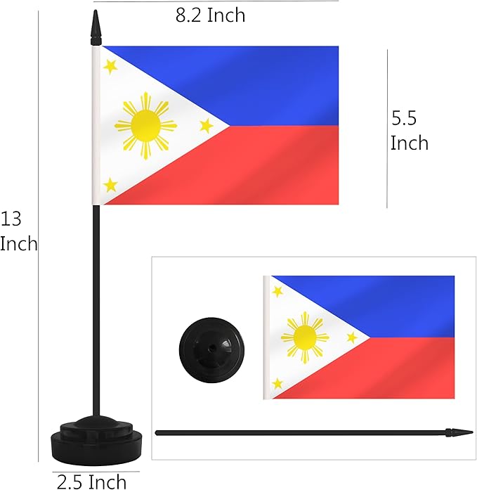 12 Pack Miniature Office Flags, Small Philippine Desktop Flags with 12" Black Pole and Base, Offices, Classroom, Home, Festival Decoration