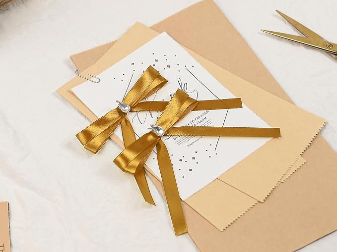 Gold Satin Ribbon 3/8 inch X Continuous 100 Yards, Single Face Polyester Ribbon Perfect for Gift Wrapping, Flower Bouquet, Wedding Decor, Crafts, Bow Making, Sewing and More