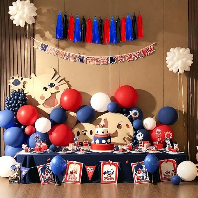 Red Blue and Black Tassel Garland Banner Paper Tassels for Birthday Party Decorations,Pack of 15
