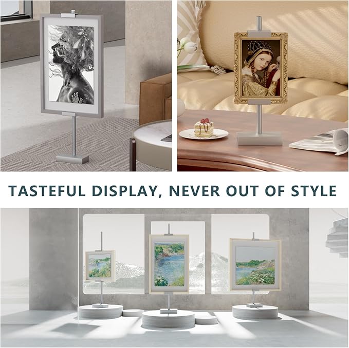 Tabletop Picture Frame Stand, Adjustable for Frames Up to 29" H, Frame Holder Stand Table Easels for Display, Metal Standing Easel Display Stand for Picture Frames, Artwork, Canvas (Silver)