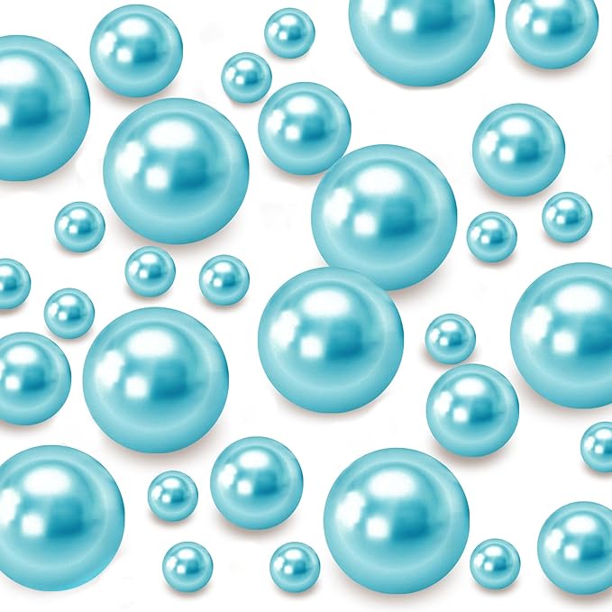 120 PCS 8/14/20mm No Hole Polish Pearl Beads for Centerpiece, Lake Blue Beads Decorative Vase Fillers, Plastics Pearls for Vases, Table Scatters, Wedding Party Decor