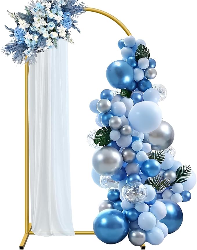 7.2 ft Arch Backdrop Stand, Metal Balloon Arch Stand, Stable Wedding Arched Frame with Square Base Ground Nails, Background Arches for Birthday Party Baby Shower Garland Decoration, Gold