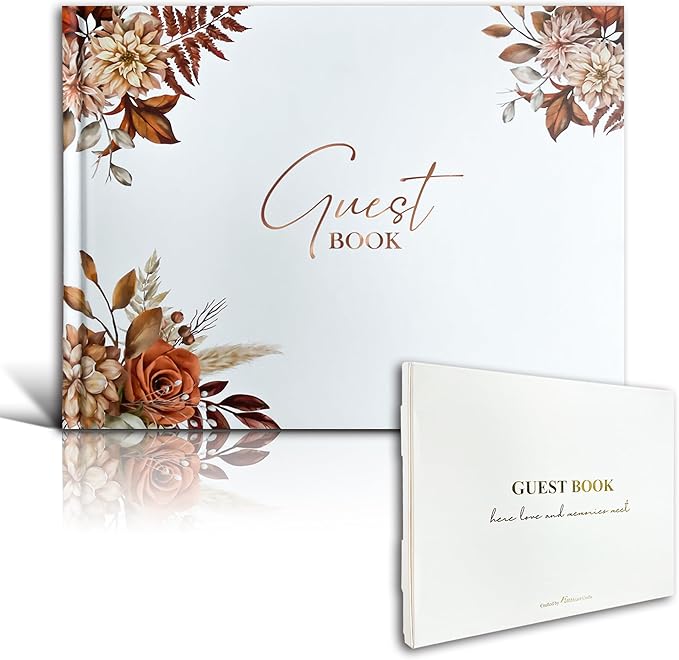 Mr&MrsGifts Elegant Wedding Guest Book Wedding Reception Hard Cover Guest Sign in Book for Wedding, Bridal and Baby Shower(Flower)