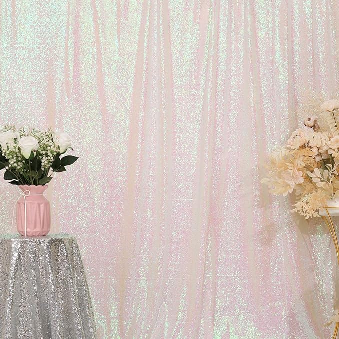 Eternal Beauty White Iridescent Sequin Backdrop, 10x10 Ft Glitter Background Curtains for Shimmer Photography Party Wedding Birthday Back Drop Decor