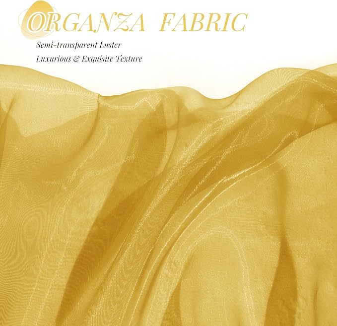 P Pothuiny Sheer Organza Fabric by The Yard, 1 Yard x 60 Inch Wide Bridal Gold Organza Tulle Fabric Roll Shiny Gauze Fashion Dress Sewing Craft for Wedding Party Decorations Backdrop