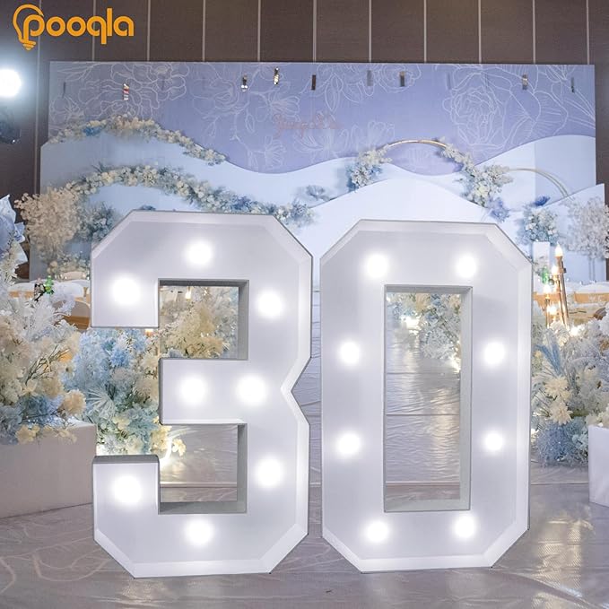 Pooqla 3FT Light Up Marquee Numbers, Cool White and Warm White LED Large Lighted Marquee Numbers, Giant Mosaic Light Up Numbers for Balloons 7th 17th 70th Birthday Decoration Party Decor, LED Number 7