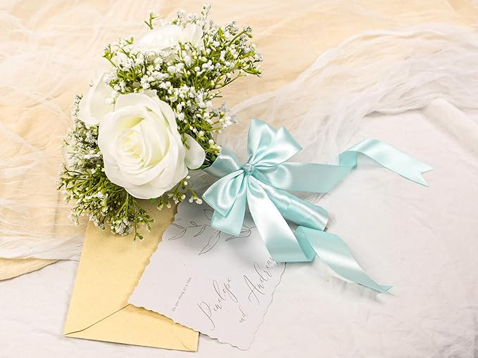 Light Blue Satin Ribbon 1 inch X Continuous 50 Yards, Single Face Polyester Ribbon Perfect for Gift Wrapping, Flower Bouquet, Wedding Decor, Crafts, Bow Making, Sewing and More