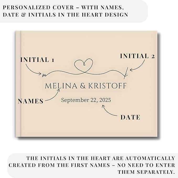 Wedding Guest Book – Personalized Polaroid Guest Book for Wedding Reception, Custom Sign In Photo Book with Blank Pages, Elegant Keepsake for Guests (Beige Minimal)
