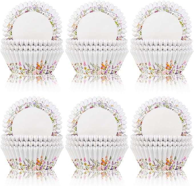600 Count Elegant Wildflower Cupcake Liners for Baby Showers, Weddings, Spring Birthday Parties - Floral Rustic Theme Party Decorations Supplies