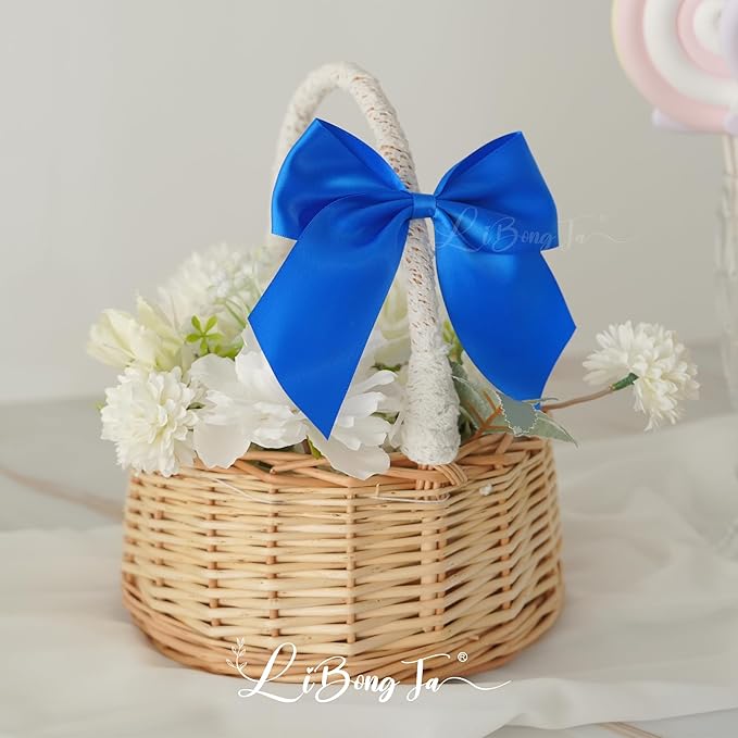 5'' Royal Blue Bow Party Decorations Satin Bows, Twist Tie Bows for Treat Bags, Cake Pops, Pre-tied Bow Premade Ribbon Bows for Crafts, Holiday Bows for Gift Wrapping, Wedding Decor-24 Counts