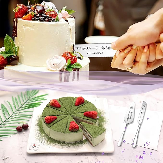 Custom Wedding Cake Knife and Server Set,Personalised Cake Serving Kit,Engraved Cake Cutting Set for Wedding,Personalized Gift for Anniversary, Valentine's Day Birthday or Christmas