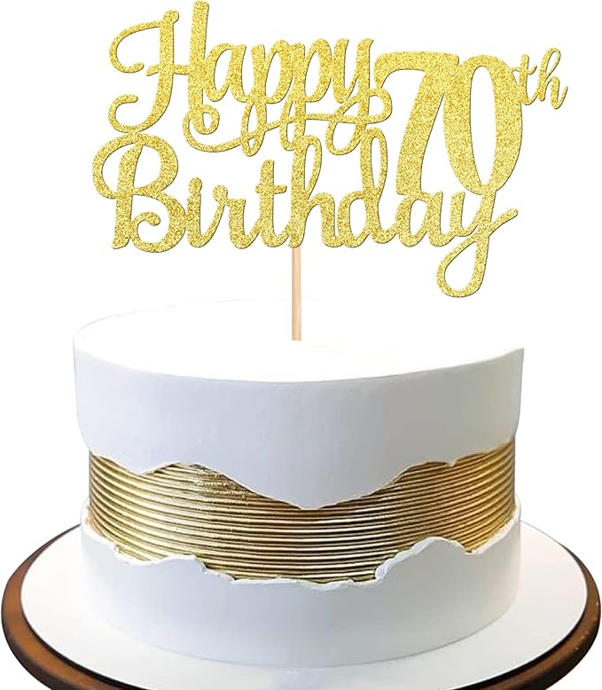 1 PCS Happy 70th Birthday Cake Topper Gold Glitter Cheers to 70 Years Birthday Cake Pick Seventy 70 Fabulous Cake Decoration for Happy 70th Birthday Anniversary Party Decorations Supplies