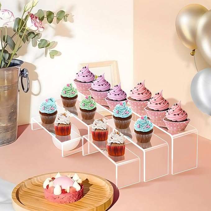 Acrylic Display Risers, 6pcs Clear Display Stand Rectangular Stands Showcase Collectibles Display Shelf for Dessert Cupcake Figures Jewelry Perfume(Clear-6pcs)