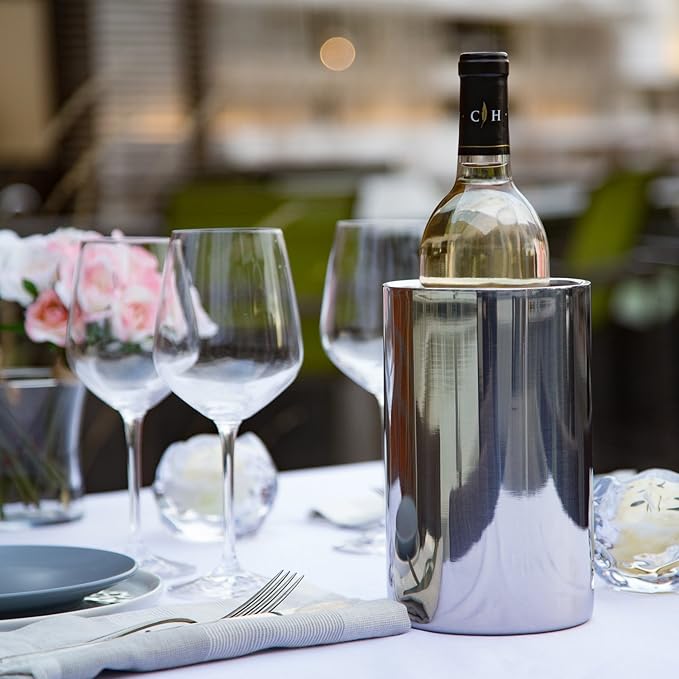 Wine Chiller - Elegant Champagne Bucket, Insulated Bottle Cooler Bucket to Keep Wine and Champagne Chilled without Ice, Fits Any Single Bottle 750 ml