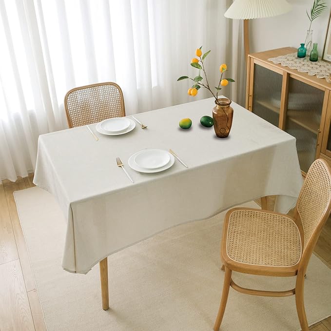 NLMUVW Linen Tablecloth for Rectangle Table 120 Inch, Textured Table Cloth 8 FT Water Resistant Farmhouse for Kitchen Dining Party, 54 x 120 Inch