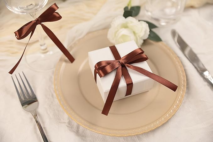 Coffee Brown Satin Ribbon 3/8 inch X Continuous 25 Yards, Single Face Polyester Ribbon Perfect for Gift Wrapping, Flower Bouquet, Wedding Decor, Crafts, Bow Making, Sewing and More