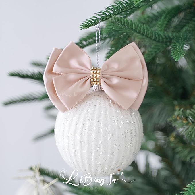 Pink Ribbon Bow 4'' Premade Satin Bows, Pink Gift Bows with Rhinestone, Rose Gold Bow for Presents, Greeting Cards, Treat Bags, Wine Bottle, Valentines Bows for Gift Wrapping-12 Counts