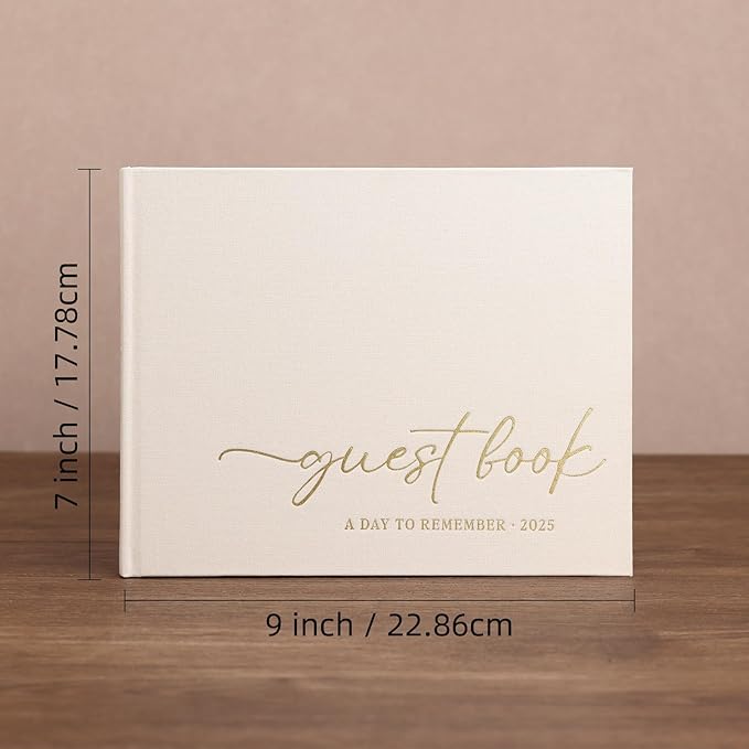 Elegant Guest Book for Wedding Reception, Beautiful Guestbook for Baby Shower and Wedding Decor, 100 Blank Pages for Sign in, Polaroid Pictures and Photos, Linen Cover (2025, Beige)
