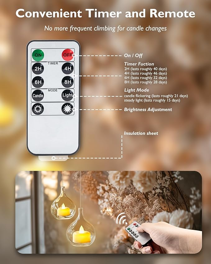 Amagic 12 Pack Remote Candles, Tea Lights with Timer, 400+Hours Flickering Flameless Battery Operated LED TeaLights Candles with Remote, for Table Centerpieces, Home Decor, Wedding, Party (Ivory)