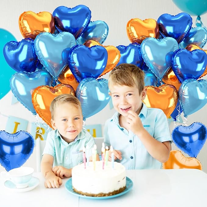 12 Pcs Heart Balloons, 18 inch Orange Blue Heart Shaped Balloon, Large Helium Foil Orange Blue Balloons for Wedding Baby Shower Anniversary Backdrop Valentine Theme Party Decoration