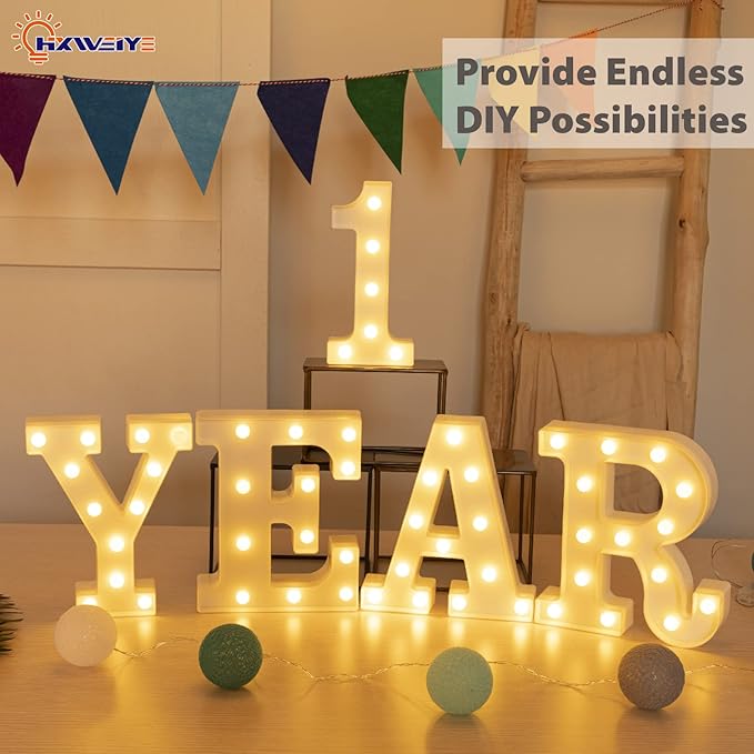 HXWEIYE Marquee Light Up Numbers-1, 8.5 Inch Decorative Letter Sign 26 Alphabet and 10 Number, Battery Powered Warm White for Party, Christmas Decor（8.5 * 4.2 * 1.8IN）