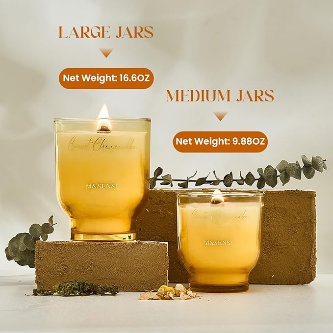 M&SENSE 16.6oz Natural Soy Large Jar Candle with Wooden Wick | Carrot Cheesecake Scent | 95-Hour Burn & Long-Lasting Burn | Easter Candle Gift