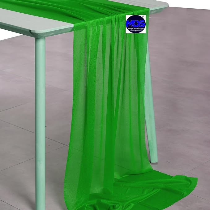 MDS Halloween Chiffon Table Runner - 12 Pack, 29 x 170 Inches, 14ft Each - Sheer Spooky Table Runners for Haunted House Parties, Trick-or-Treat Tables, Witchy Décor, Wedding & Events - Green